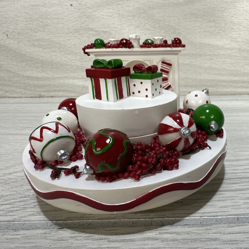 Our America Christmas Holiday Candle Jar Topper 4" Round Ceramic White Red Green